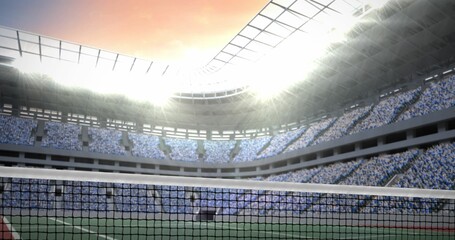 Digital image of tennis net against digital image of a tennis court