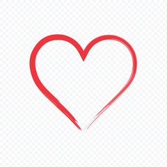 Red brush painted ink stamp heart frame on transparent background  . EPS 10 .