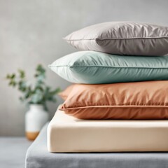 Fototapeta premium National Bed Bug Prevention Day Cozy Pastel Pillows on Mattress Protector for Enhanced Sleep Comfort and Seasonal Wellness Campaign in Spring