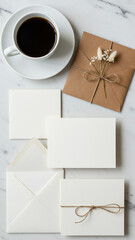 White Envelope with Navy Blue Ribbon and Copper Wax Seal 