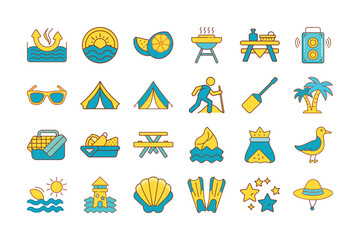 Fototapeta premium Summer Vacation and Outdoor Activity Icon Set