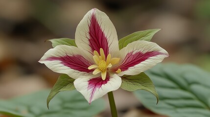 Fototapeta premium Close-up of a wildflower with pink and white petals in a forest setting