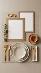 Flatlay of Eco-Friendly Packaging Mockup with Wooden Spoons and Forks 