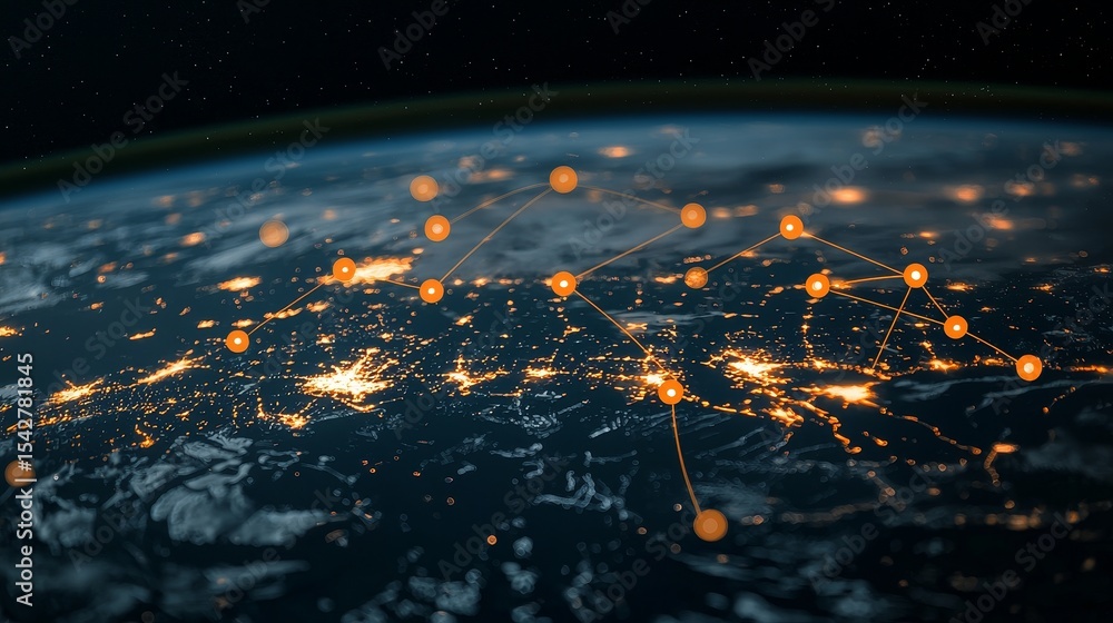 Aufkleber global connectivity through data points earth overview digital visualization nighttime environment a