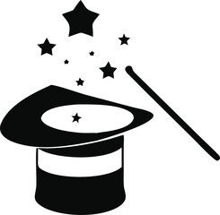 magic hat with wand vector icon, magic hat icon in trendy flat style