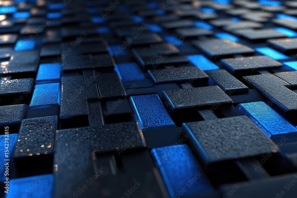 Poster futuristic abstract background featuring blue cubes and a textured surface, surface with blue cubes 