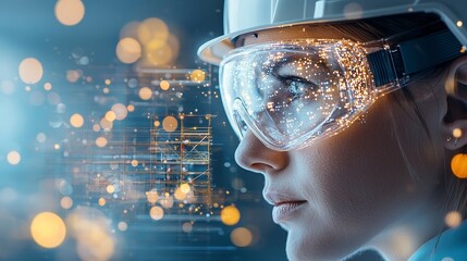 Innovative engineering analysis industrial workspace close-up portrait modern environment female engineer perspective