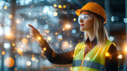 Innovative industrial worker using augmented reality technology at construction site professional environment futuristic viewpoint