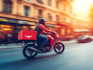 Obraz premium selective focus, urban courier in action