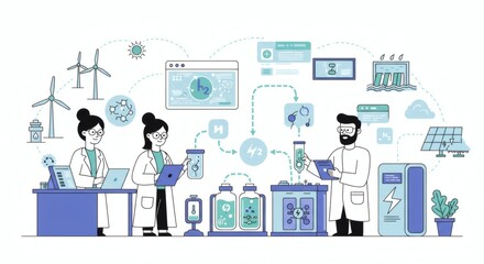 Sustainable Energy Research Scientists Collaborating on Green Technology Innovations