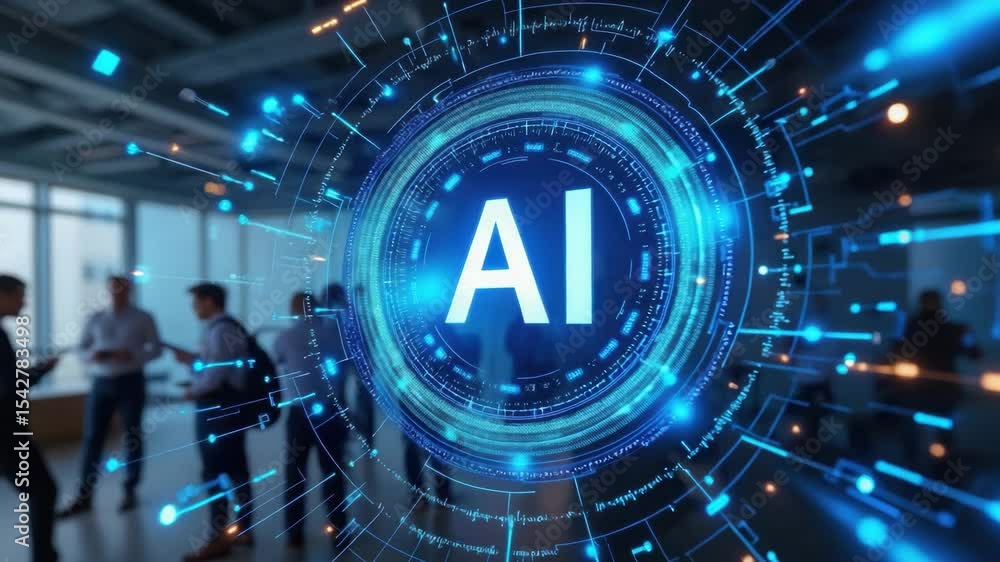 Aufkleber ai technology digital interface futuristic blue graphics business office innovation artificial intel