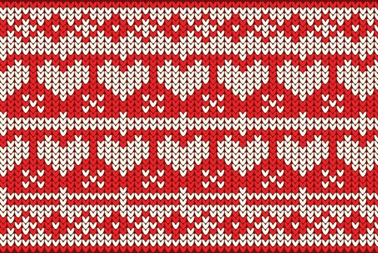 red knitting Christmas vector background snowflakes