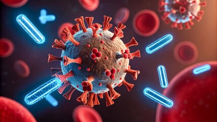 Microscopic View of Coronavirus Bacteria Infection Affecting Red Blood Cells a Detailed 3D Render of Viral Structure - Powered by Adobe