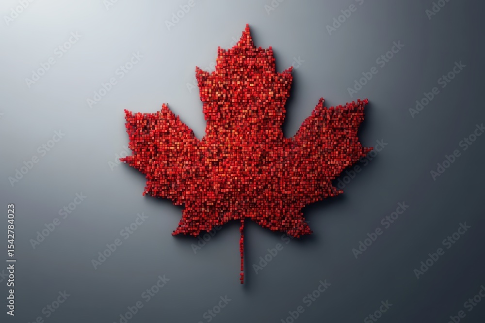 Aufkleber pixel art representation of a red canada maple leaf created with intricate design elements, red cana