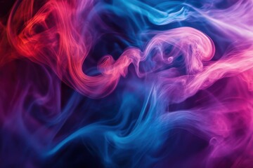 Obraz premium Vibrant swirling abstract color smoke in red and purple hues creates a mesmerizing visual experience, Vibrant swirling abstract color smoke in red, purple, and blue hues Abstract art concept