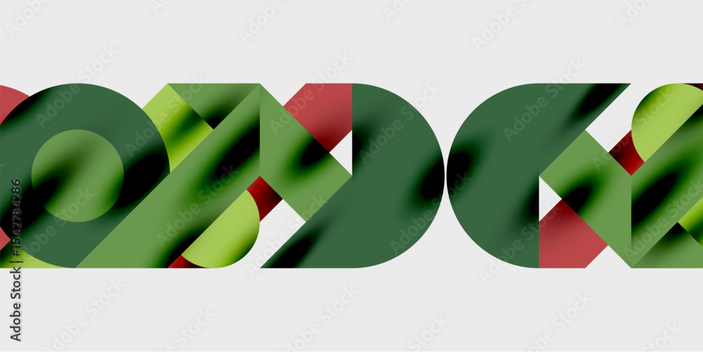 Poster abstract design features overlapping shapes, green, red hues. minimalist composition against white b