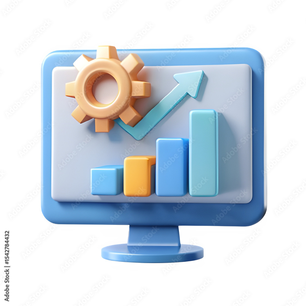 Poster 3d render of business growth chart on computer screen with transparent background, png perfect for p