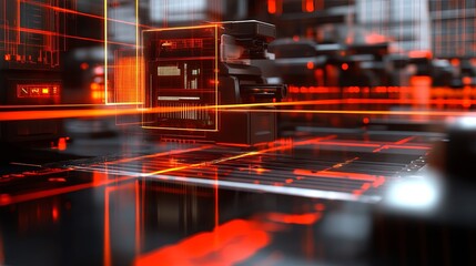 3D rendering of AI-powered robotic camera system conducting intelligent quality inspection with real-time data visualization overlays