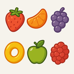 Jelly gummies. Cartoon fruity candies, delicious chewy sweets with various flavors flat vector illustration set. Jelly sweets collection on white
