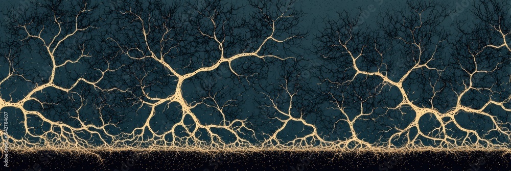 Poster growing vines shaped like neural branches symbolize resilience in nature, showcasing the connection 