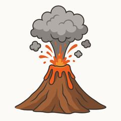Volcano eruption. Cartoon erupting volcano natural disaster, environmental damage, nature volcano mountain landscape flat vector illustration. Volcano on white background 