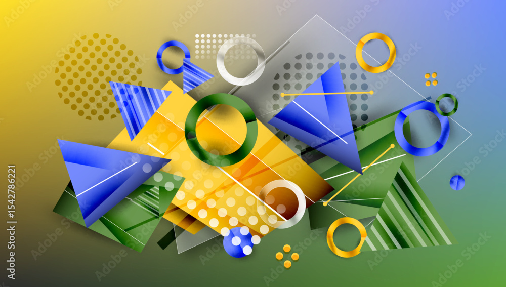 Aufkleber Abstract geometric composition. Shapes overlap, creating dynamic visual effect. Colors blend, forming gradient background. Modern design elements present.