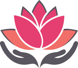 lotus flowers logo design with hand. vector icon Illustration