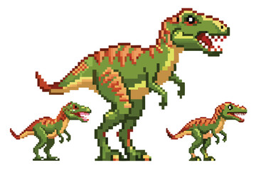 Pixel Art T-Rex Sprite Sheet – Prehistoric Predator Character in 8-bit 16-bit 32-bit Pixel Style