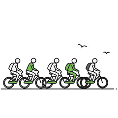 Obraz premium Five people riding bicycles in a row.