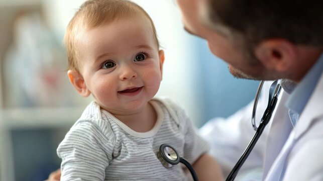 Pediatrician examining baby with stethoscope
