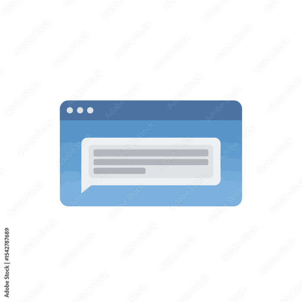 Poster blue browser window with a speech bubble containing three gray lines.