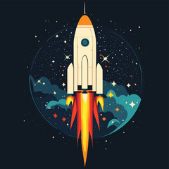Obraz premium rocket missile space rocket starship space galaxy planet universe cosmos world vector future stars eternity, vector style simple color