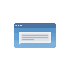 Blue browser window with a speech bubble containing three gray lines.