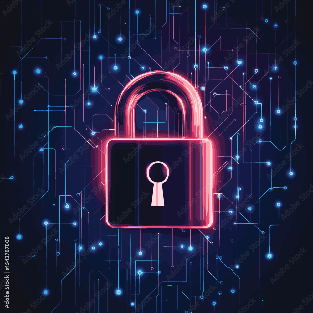 Aufkleber closed padlock on digital background, cyber security, vector style simple color