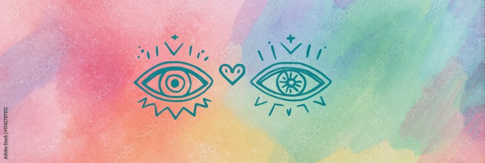 Poster Mind and Heart Symbols Merge Over a Pastel Background Representing Unity and Emotional Balance