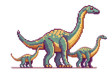 Pixel Art Long-Neck Dinosaur – Retro Sauropod Character in 8-bit 16-bit 32-bit