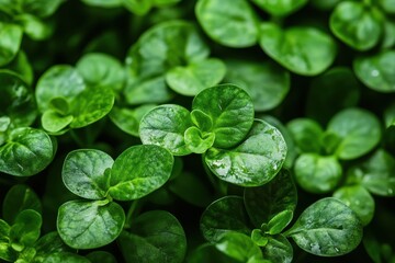 Close up of vibrant green plant leaves thriving in a lush environment, Close up of a green plant