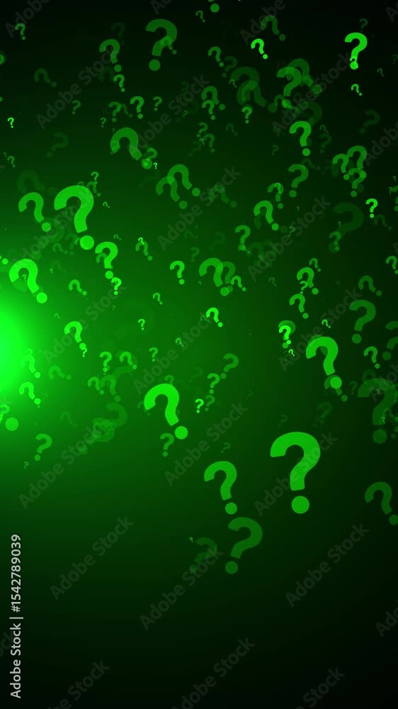 Poster question mark background. flying glowing icon, problem sign question mark text future digital techno