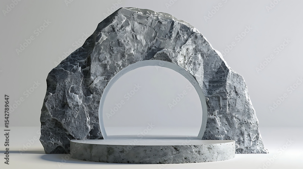Aufkleber a stone podium with a circular archway stands ready to display a product against a plain background