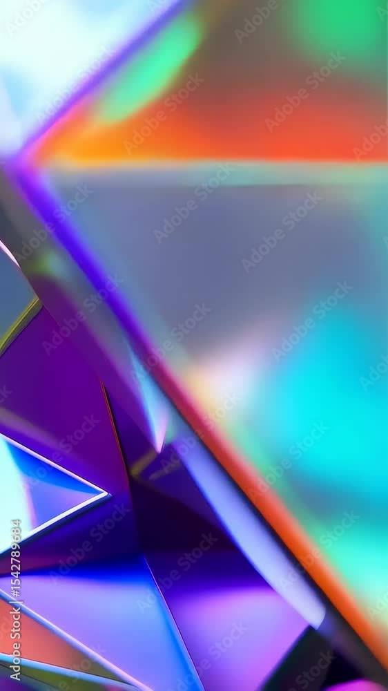 Poster abstract rendering featuring sharp geometric shapes, bright neon hues, and smooth gradient transitio