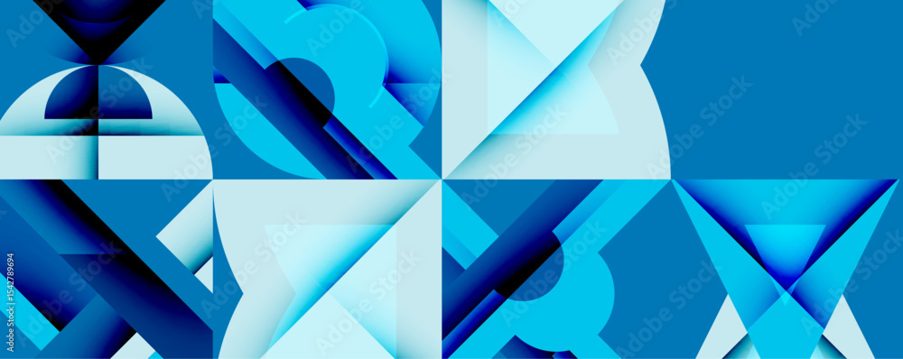 Aufkleber abstract geometric shapes, cool blues dominate composition. modern design, crisp lines, dynamic visu