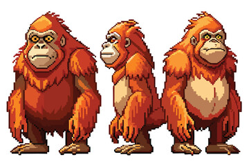 Pixel Art Orangutan Sprite Sheet – 8-bit 16-bit 32-bit Jungle Ape Game Character