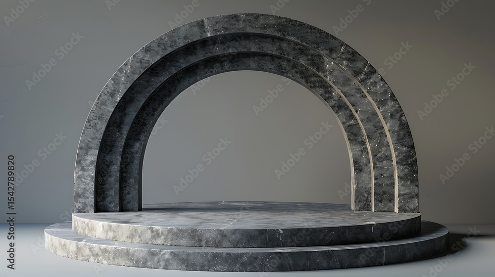 Poster marble podium with a gray background features a modern and minimal design with geometric shapes for 