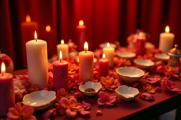 Luxurious Illuminated Candles and Decorative Flowers for VIP Wellness Experience