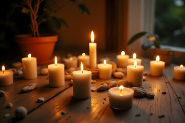 Serene Candle Setup for Addiction Recovery and Wellness with Gentle Lighting and Hopeful Ambiance