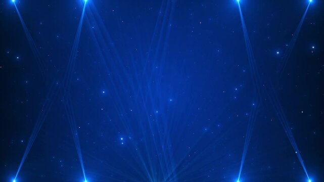 Spotlight stage. Optical lens flares overlay shine effect 4K Blue Spotlight Stage Animation. Elegant Event Lighting with Dramatic Beams. Perfect Concerts, Performances, Award Shows, and Presentations