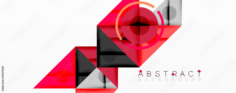 Poster Modern geometric design. Red, black, gray shapes overlap creating dynamic composition. Minimalist style, clean lines, abstract background.