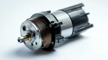 Small electric motor with mounting brackets on a white background