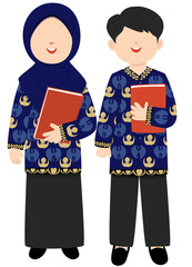 Indonesian Teachers in Indonesian Civil Servant  Uniform Holding Books