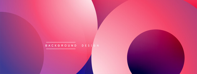 Abstract gradient background. Overlapping circles create dynamic visual effect. Pink, purple hues dominate composition. Modern design element.